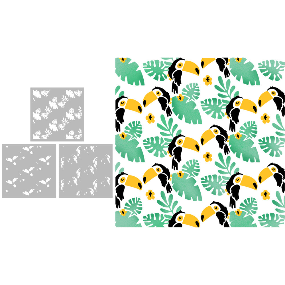 3pcs Palm Leaves And Cute Birds Plastic Stencils For Decor Scrapbooking Cards Background 20220817-117