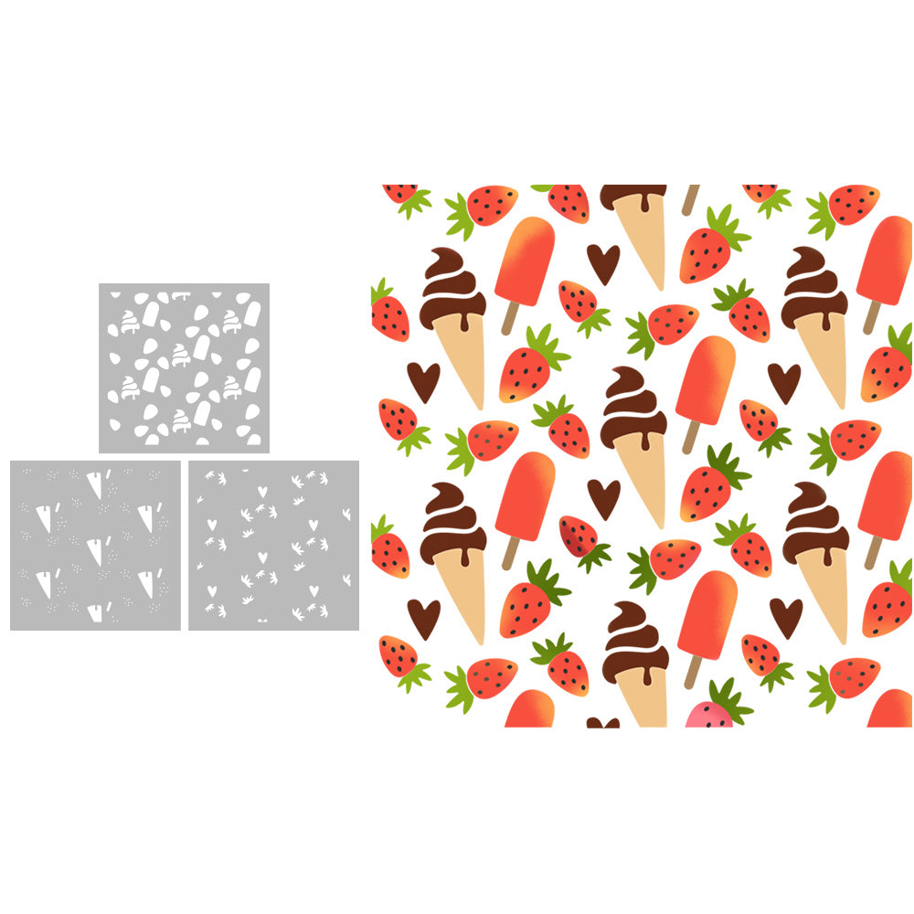 3pcs Sweet Strawberry And Ice-creams Plastic Stencils For Decor Scrapbooking Cards Background 20220817-115