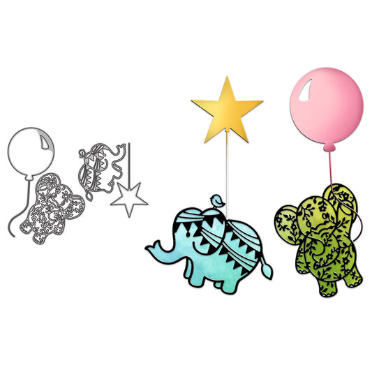 Cute Hollow Elephant Holding Balloons Metal Cutting Dies Set YX682,YX683