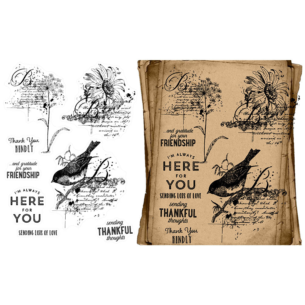 Retro Flowers Bird Sparrow Winter Series Clear Stamp YX790