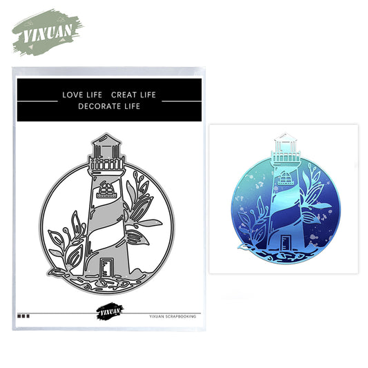 Lighthouse And Leaves Round Shaker Metal Cutting Dies Set YX1164