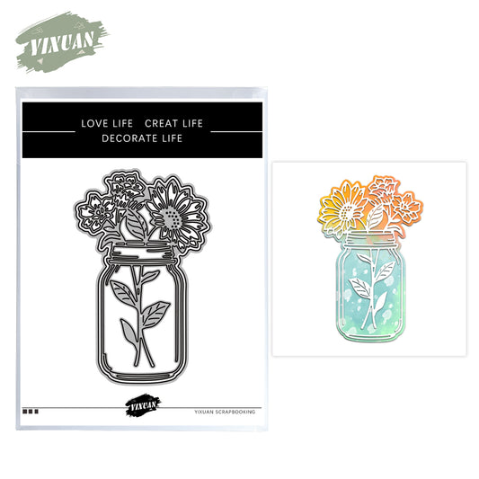 Spring Series Blooming Chrysanthemum In Bottle Metal Cutting Dies Set YX956