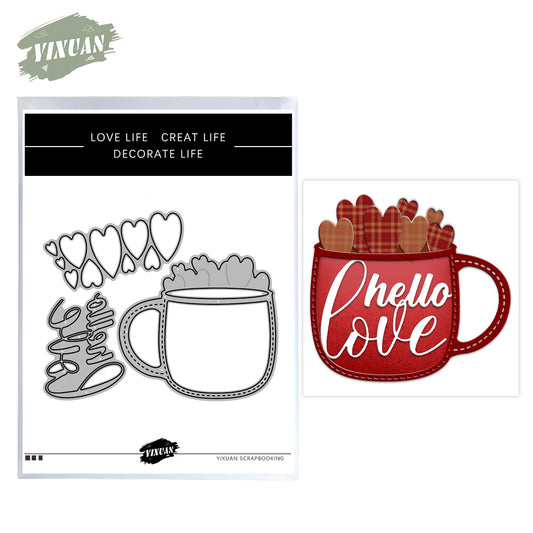Valentine's Day Ornaments Love Hearts Coffee Mug Cup Metal Cutting Dies Set YX1031