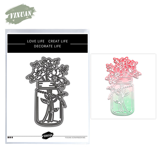 Spring Blooming Flowers Arrangement Bottle Metal Cutting Dies Set YX954