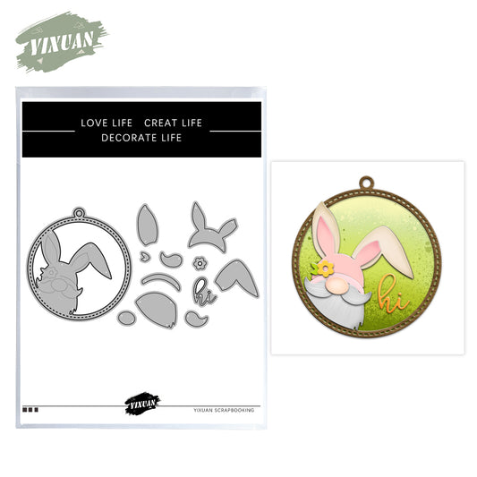 Cute Easter Rabbits Gnome Round Shaker Cutting Dies Set YX1099