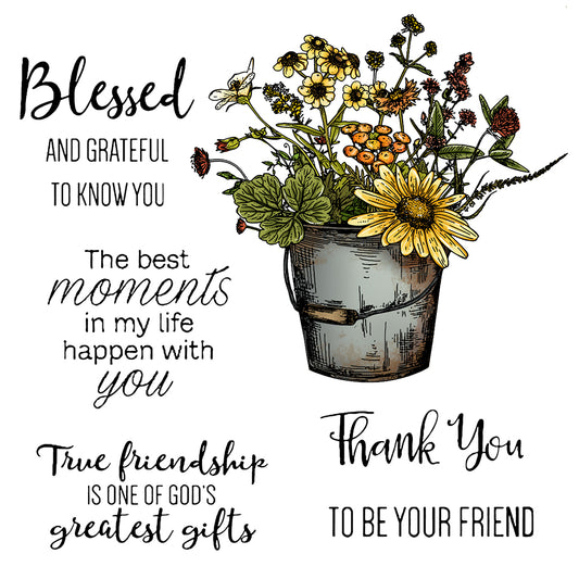 Spring Potted Daisy Flowers Cutting Dies And Stamp Set YX530-S+D