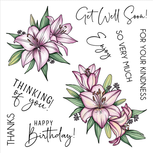 Blooming Lily Flowers Floral Cutting Dies And Stamp Set YX458-S+D