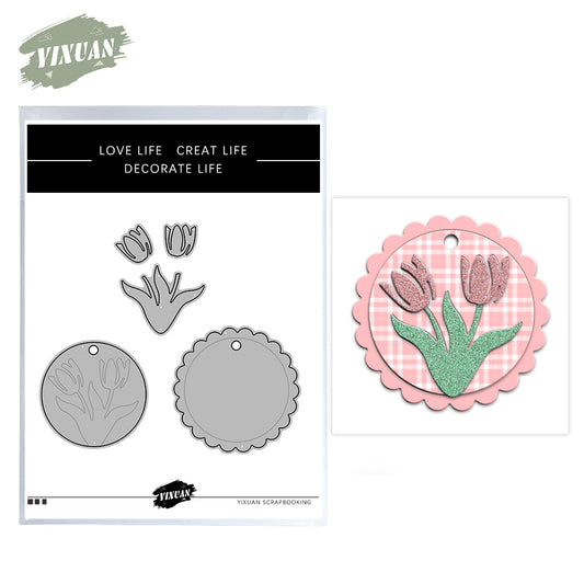 Blooming Tulip Flowers Round Shaker Metal Cutting Dies Set YX1172