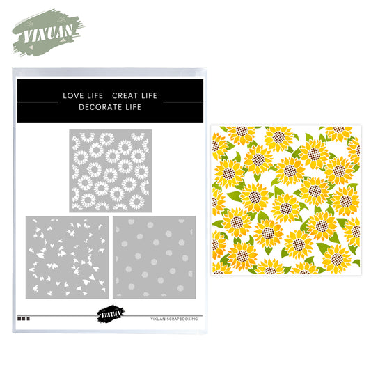 3PCS Spring Blooming Sunflowers Plastic Stencils For Decor Scrapbooking Cards Background 20220817-111
