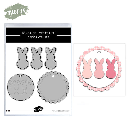 Kawaii Rabbits Round Shaker Metal Cutting Dies Set YX1167