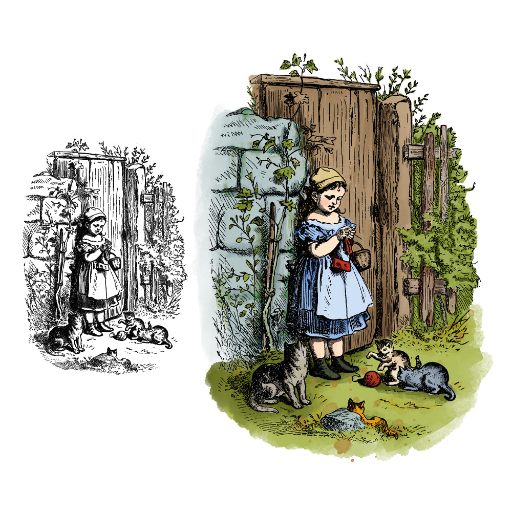 Retro Painting Little Girl Clear Stamp YX1029