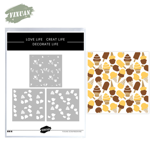 3pcs Cartoon Sweet Ice-creams Plastic Stencils For Decor Scrapbooking Cards Background 20220817-87