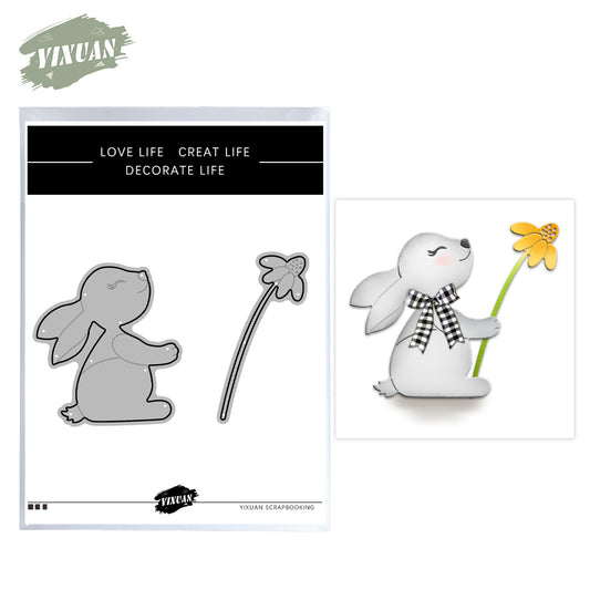 Cute Easter Rabbit Holding Flower Scrapbooking Metal Cutting Dies Set YX1100