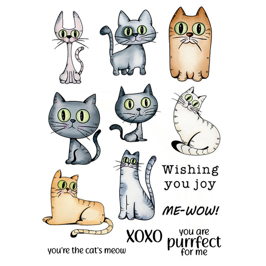 Cartoon Cute Big Eyes Cats Cutting Dies And Stamp Set YX502-S+D