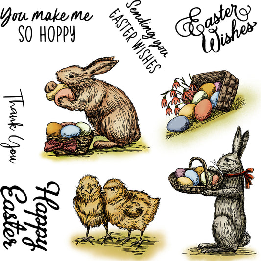 Colorful Eater Eggs Rabbits Cutting Dies And Stamp Set YX461-S+D