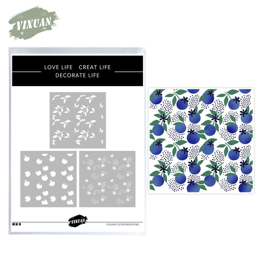 3pcs Spring Series Sweet Blueberry Fruit Plastic Stencils For Decor Scrapbooking Cards Background 20220817-37