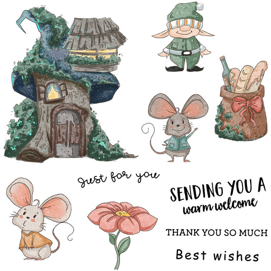 Kawaii Mouse Nature House Cutting Dies And Stamp Set YX479-S+D