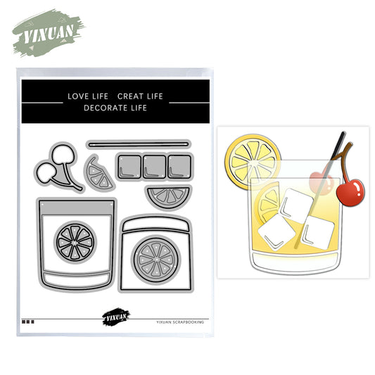 Summer Cooling Drinks Glass Ice Lemon Cherry Tea Metal Cutting Dies Set YX1072