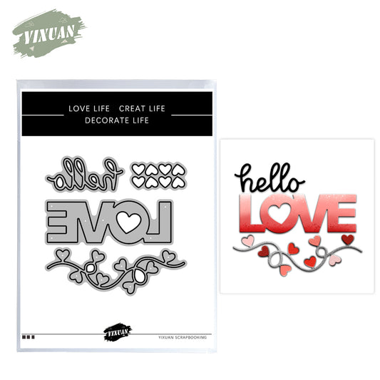 Hello Love Hearts Metal Cutting Dies Set Valentine's Day Decor YX1042