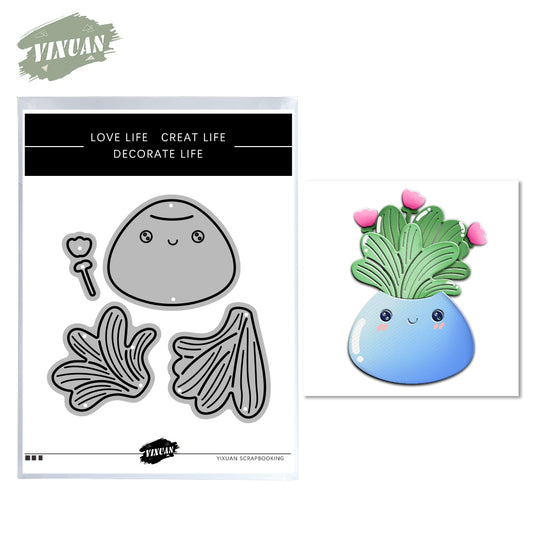 Cartoon Potted Flowers Narcissus Smile Mini Cutting Dies Set YX862