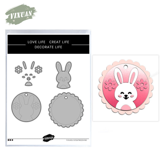 Floral And Rabbit Round Shaker Metal Cutting Dies Set YX1173