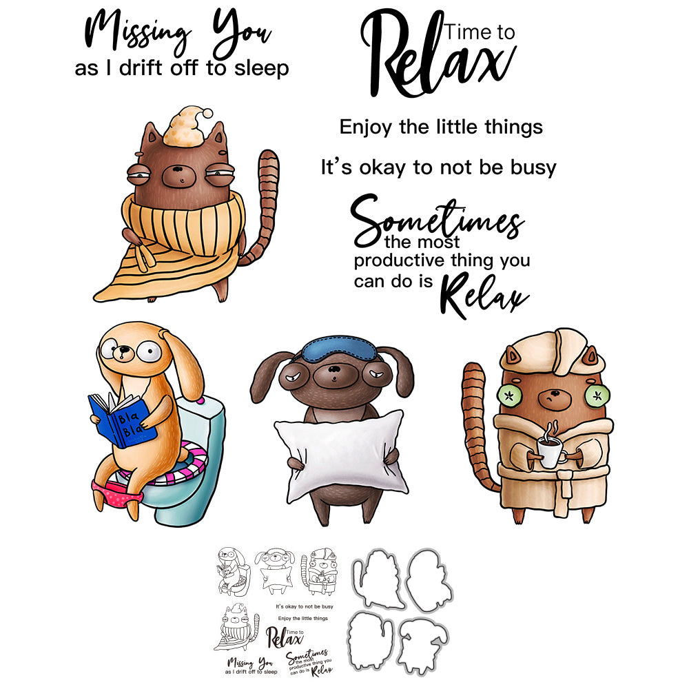 Kawaii Animals Holiday Life Cutting Dies And Stamp Set YX877-S+D