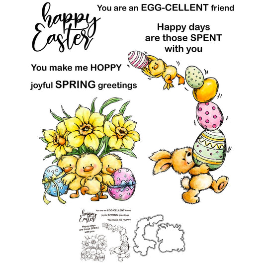 Cute Easter Eggs Rabbits Chicken And Flowers Cutting Dies And Stamp Set YX895-S+D