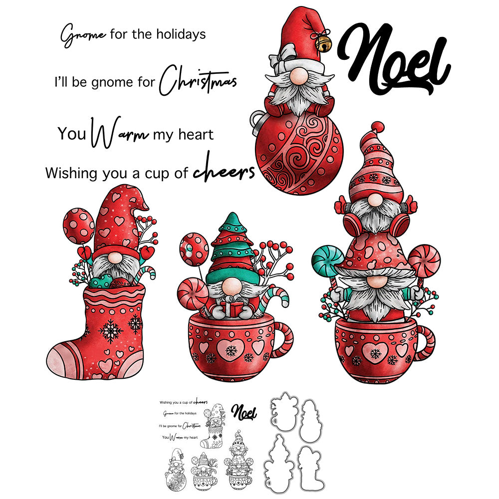 Christmas Stockings And Cups Gnome Cutting Dies And Stamp Set YX865-S+D