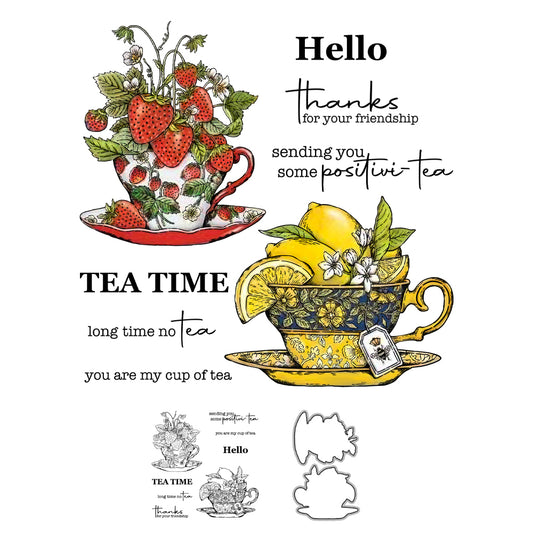 Vintage Cups Of Fruits Strawberry Lemon Cutting Dies And Stamp Set YX1076-S+D