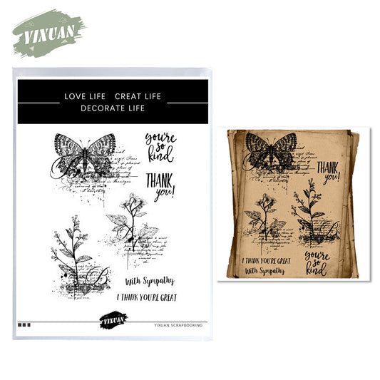 Vintage Beatiful Butterfly And Flowers Clear Stamp YX789