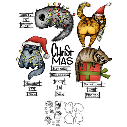 Funny Cats And Christmas Decoration Party Cutting Dies And Stamp Set YX856-S+D