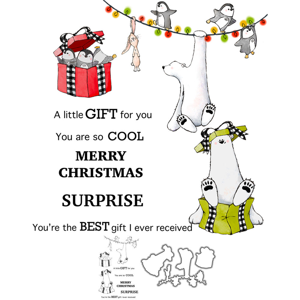 Winter Cute Penguin And Polar Bear Cutting Dies And Stamp Set YX835-S+D