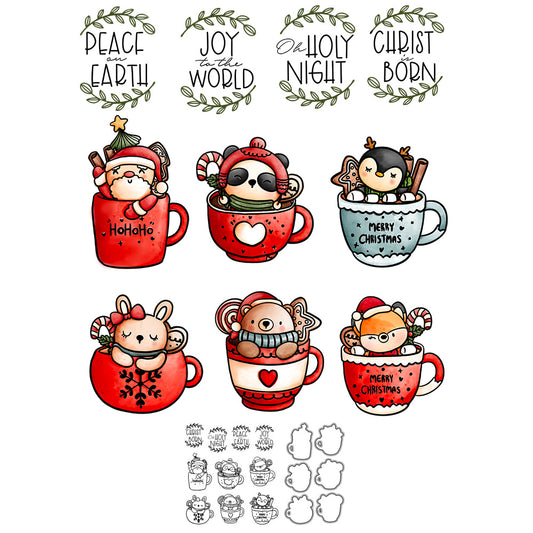 Cute Christmas Animals In Cup Cutting Dies And Stamp Set YX864-S+D