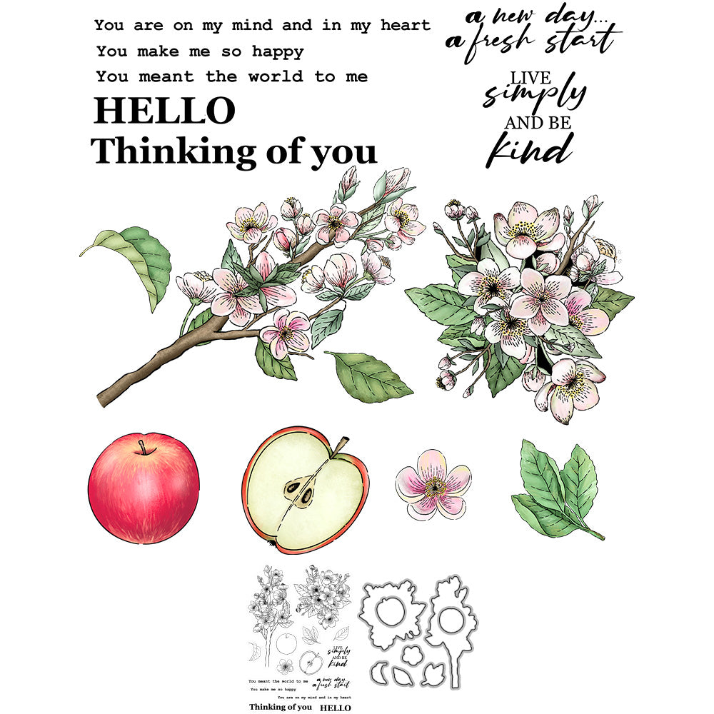Blooming Flowers And Apple Cutting Dies And Stamp Set YX859-S+D