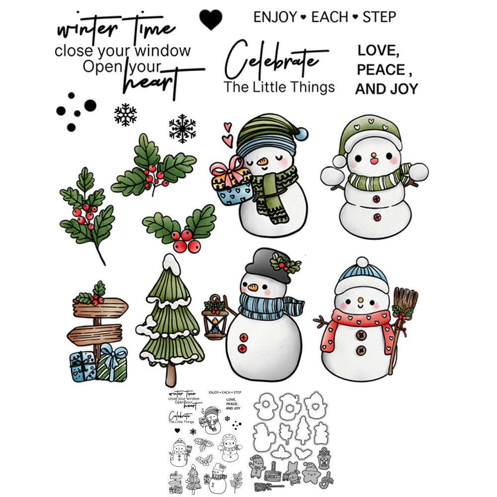 Christmas Tree Winter Snowman Cutting Dies And Stamp Set YX824-S+D