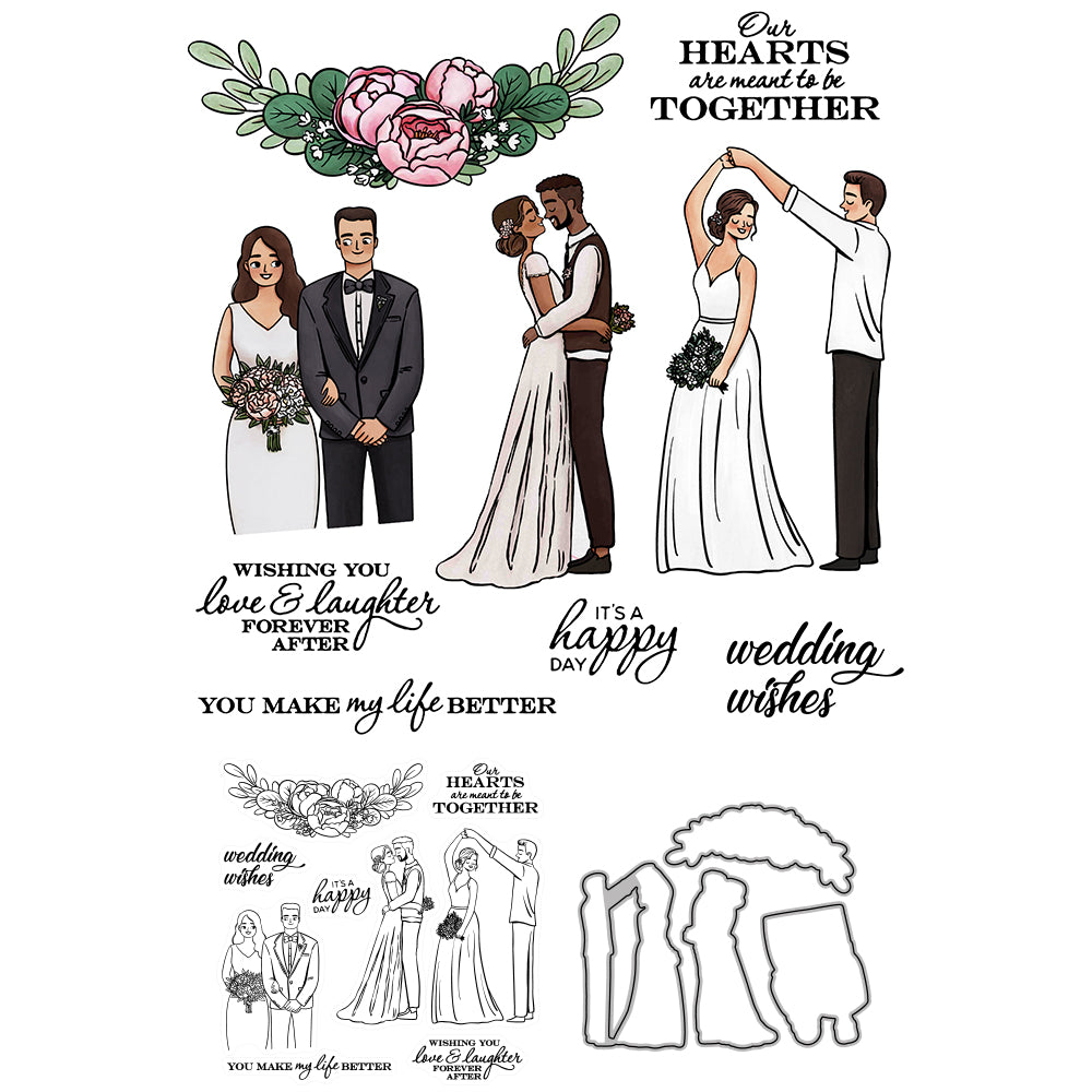 Wedding Bride Bridegroom Love Couples Cutting Dies And Stamp Set YX553-S+D
