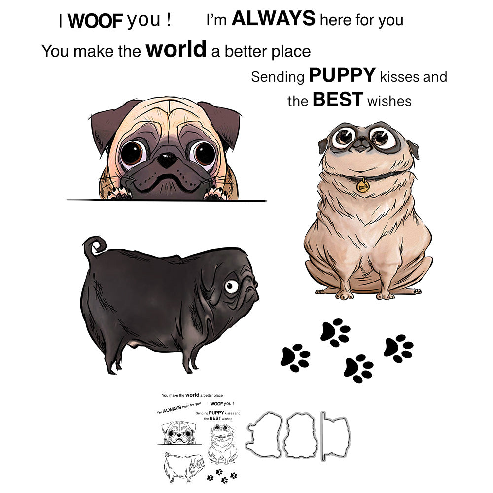 Cute Cartoon Pet Dogs And Paws Cutting Dies And Stamp Set YX858-S+D