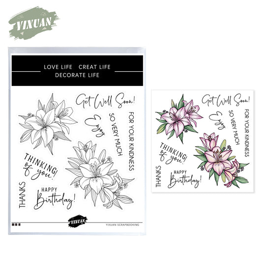 Blooming Lily Flowers Floral Cutting Dies And Stamp Set YX458-S+D