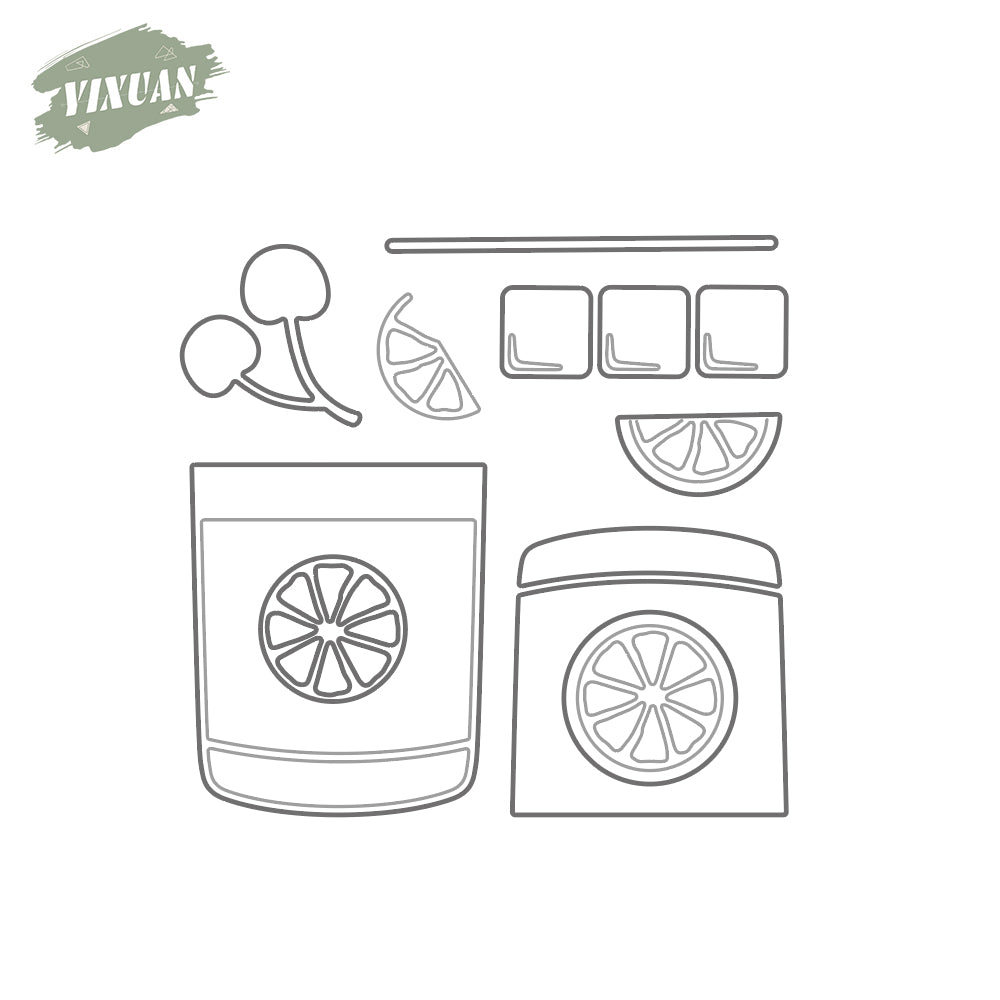 Summer Cooling Drinks Glass Ice Lemon Cherry Tea Metal Cutting Dies Set YX1072