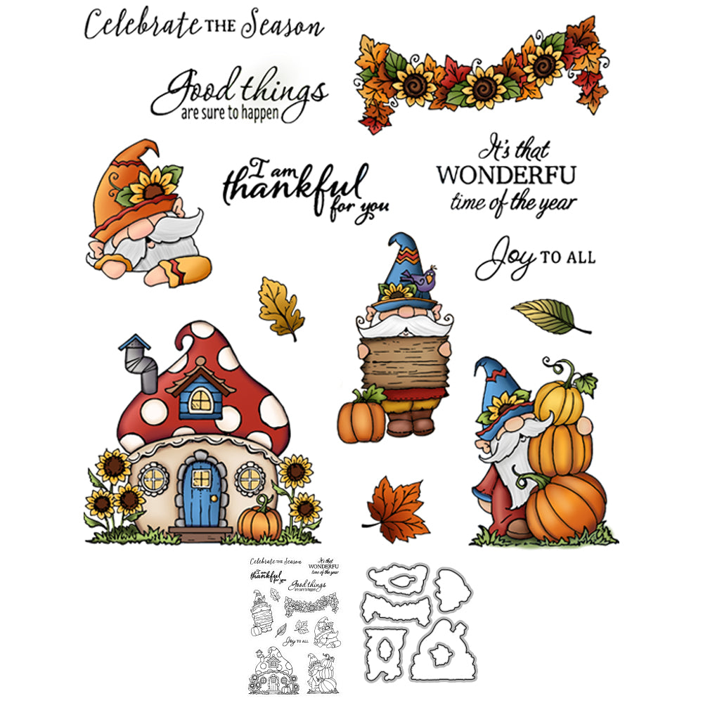 Halloween Gnome Pumpkin Mashuroom Cutting Dies And Stamp Set YX737-S+D