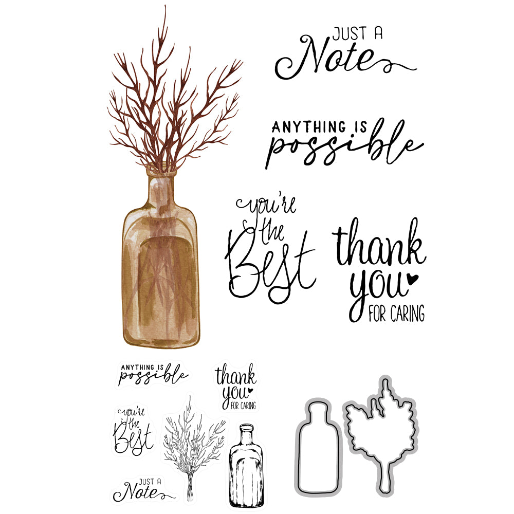 Home Desk Bottle And Branches Mini Cutting Dies And Stamp Set YX605-S+D