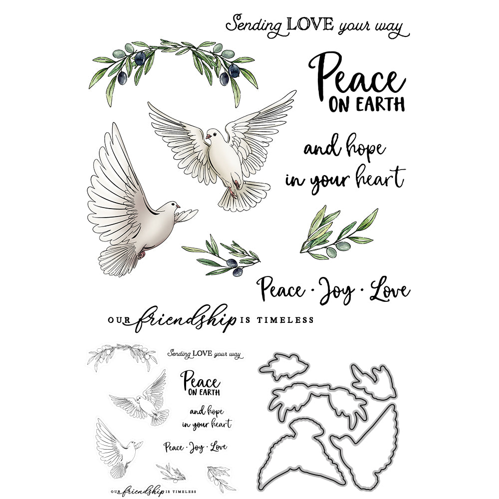 Pure White Pigeon Birds Cutting Dies And Stamp Set Nature And Peace YX551-S+D