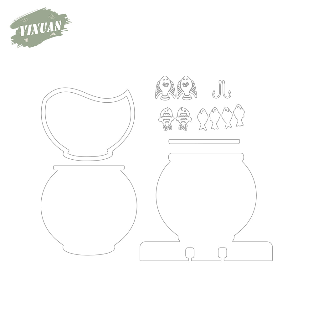 Adorable Fishes And Fish Tank Box Cutting Dies Set YX739