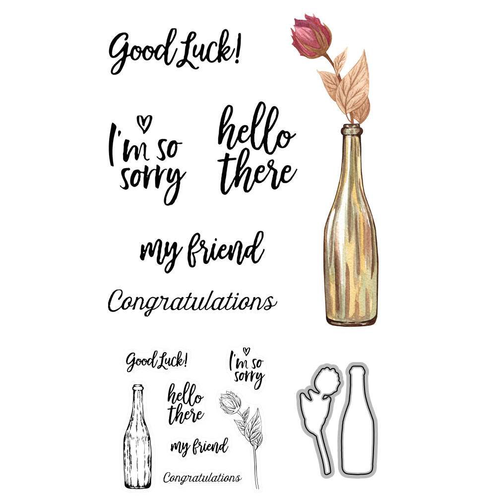 Home Desk Bottle Flowers Mini Cutting Dies And Stamp Set YX604-S+D