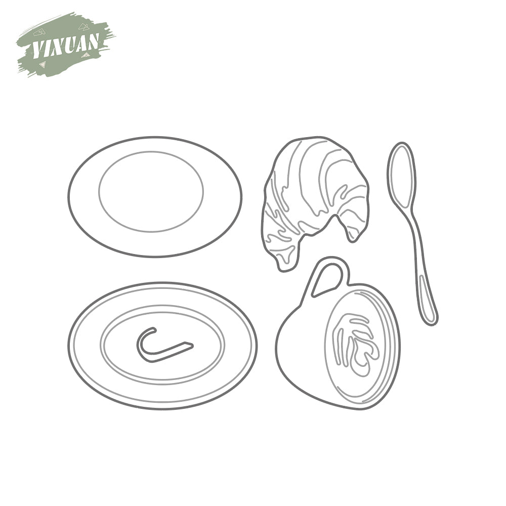 Croissant Bread And Coffee Breakfast Metal Cutting Dies Set YX1073