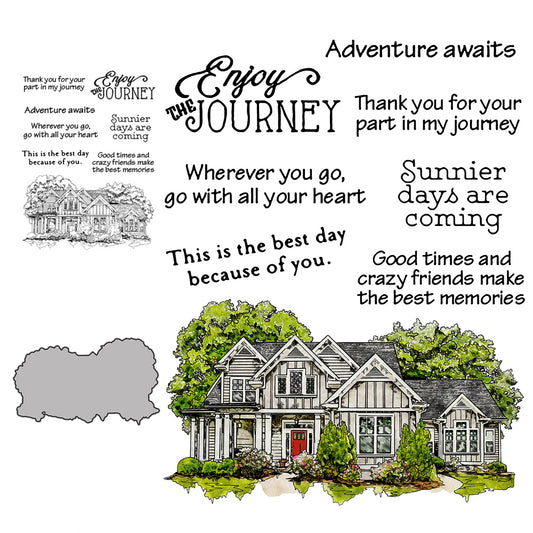 Vintage Castle House In The Forest Cutting Dies And Stamp Set YX518-S+D