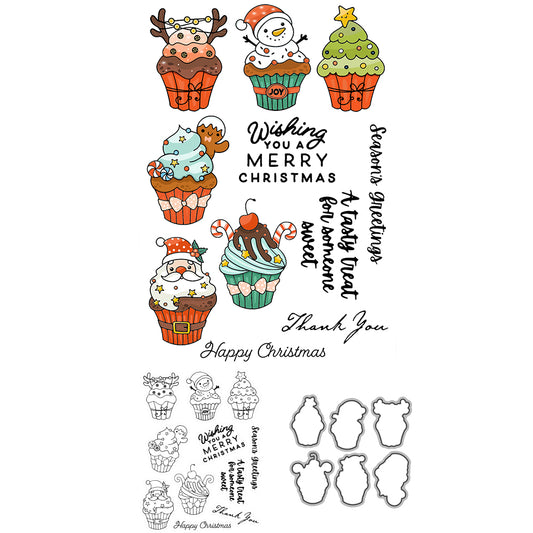 2023 Christmas Cupcake Cutting Dies And Stamp Set Cute Santa Xmas Tree YX658-S+D