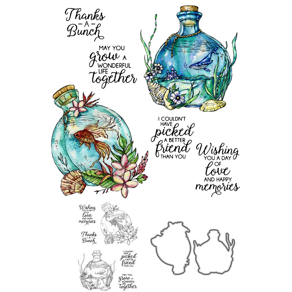 Little Fish Marine Eco Bottle Cutting Dies And Stamp Set YX585-S+D