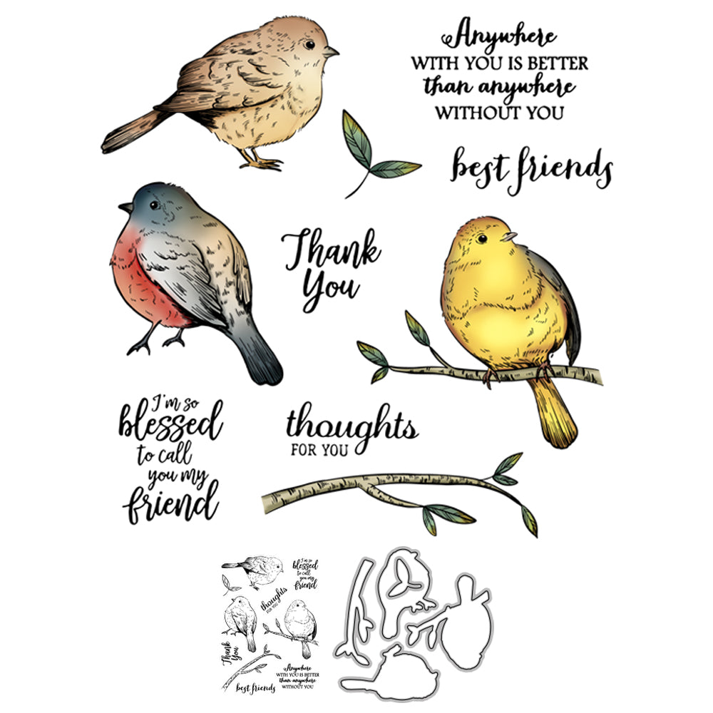 Cute Fatty Sparrow Birds Cutting Dies And Stamp Set Autumn Winter Series YX675-S+D