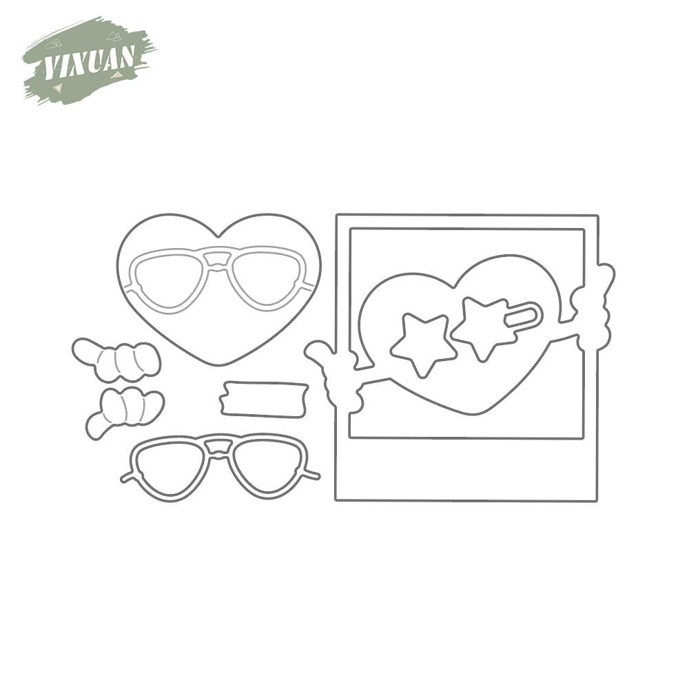Funny Cartoon Hearts With Sunglasses Metal Cutting Dies Set Valentine's Day Decor YX1052